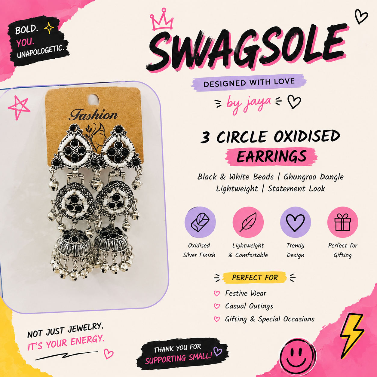 SwagSole Kashmiri Korean Style Geometric Drop Earrings | Streetwear Fashion