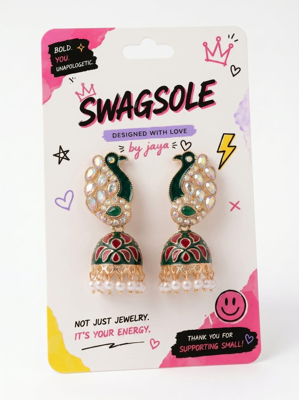SwagSole Royal Peacock Meenakari Jhumka Earrings | Traditional Festive Wear