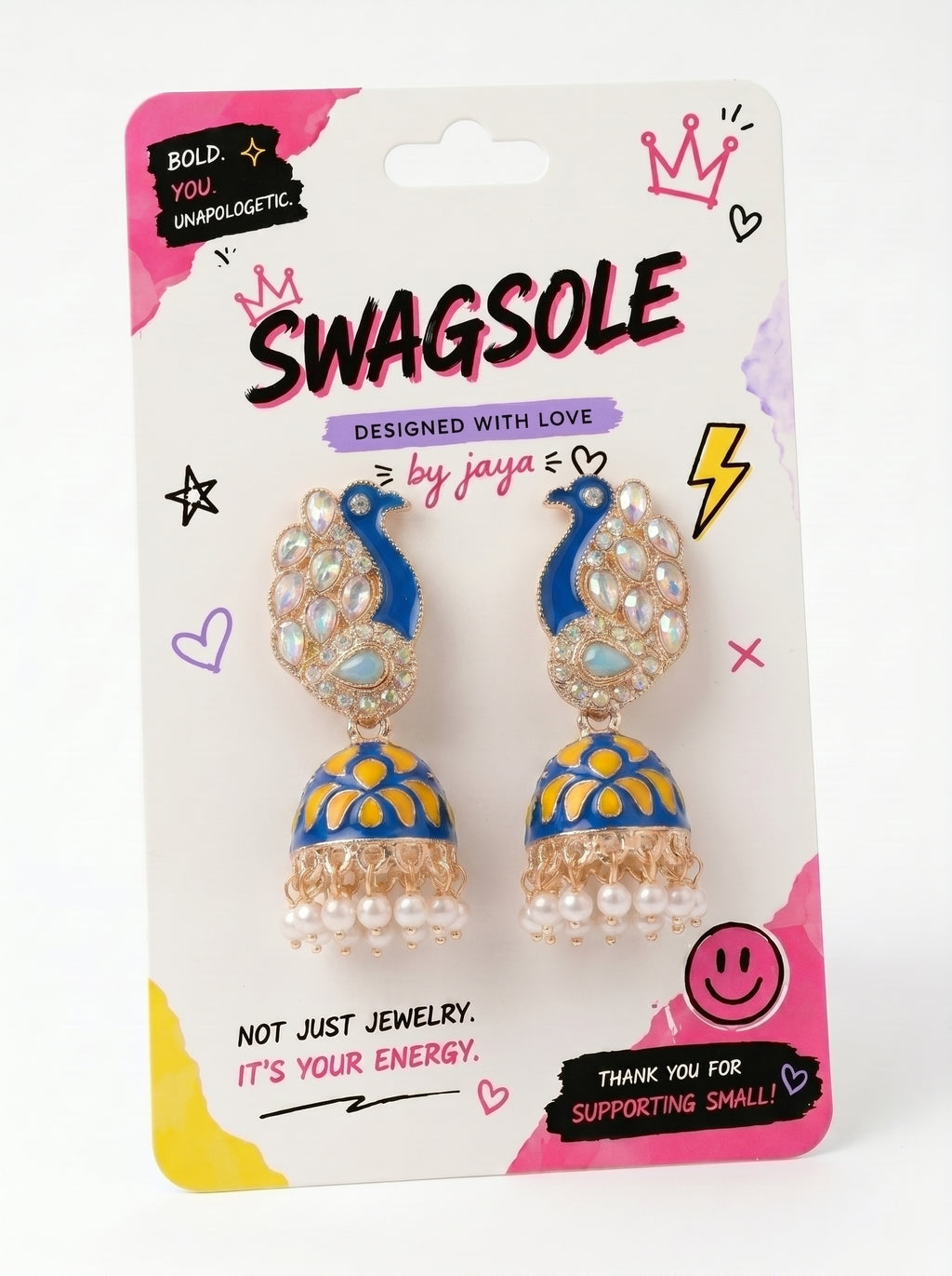 SwagSole Royal Peacock Meenakari Jhumka Earrings | Traditional Festive Wear