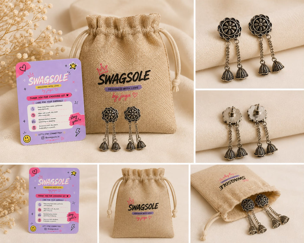 SwagSole Traditional Oxidised Jhumka Earrings for Women