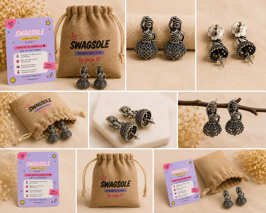 SwagSole Traditional Oxidised Jhumka Earrings for Women