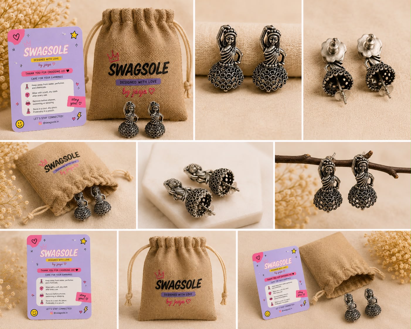 SwagSole Traditional Oxidised Jhumka Earrings for Women