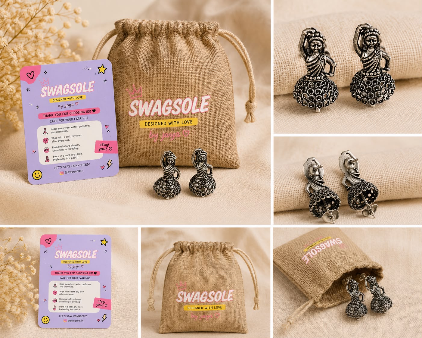 SwagSole Traditional Oxidised Jhumka Earrings for Women