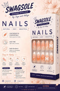 Peach Orange Blossom Press-On Nails - Swagsole 12 Pcs Elegant French Floral Fake Nails