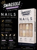 Nude Gold Ribbon Press-On Nails - Swagsole 12 Pcs Premium Matte-Gloss French Tips