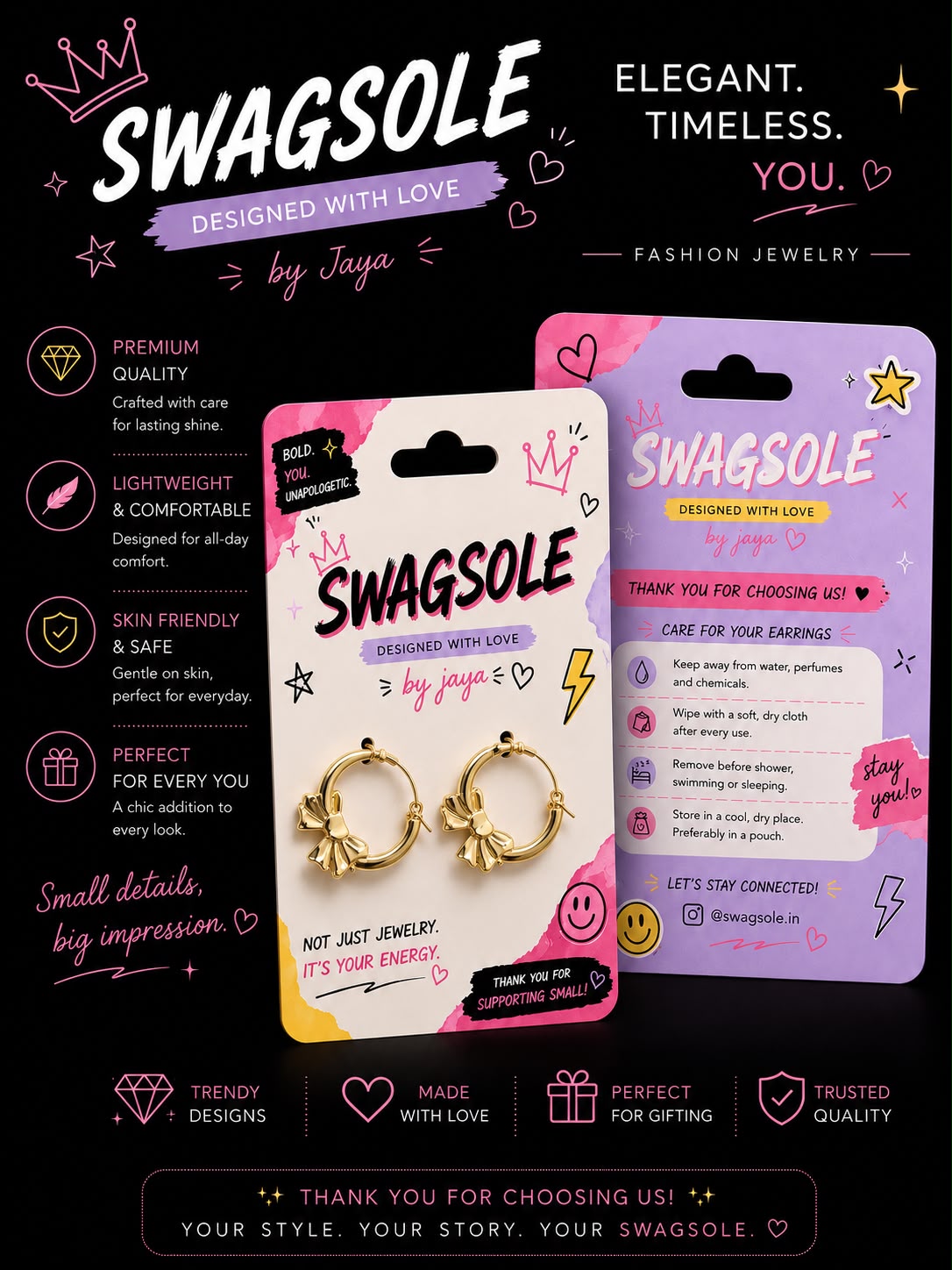 Gold Bow Hoop Earrings - Swagsole Classic Anti-Tarnish Statement Jewelry
