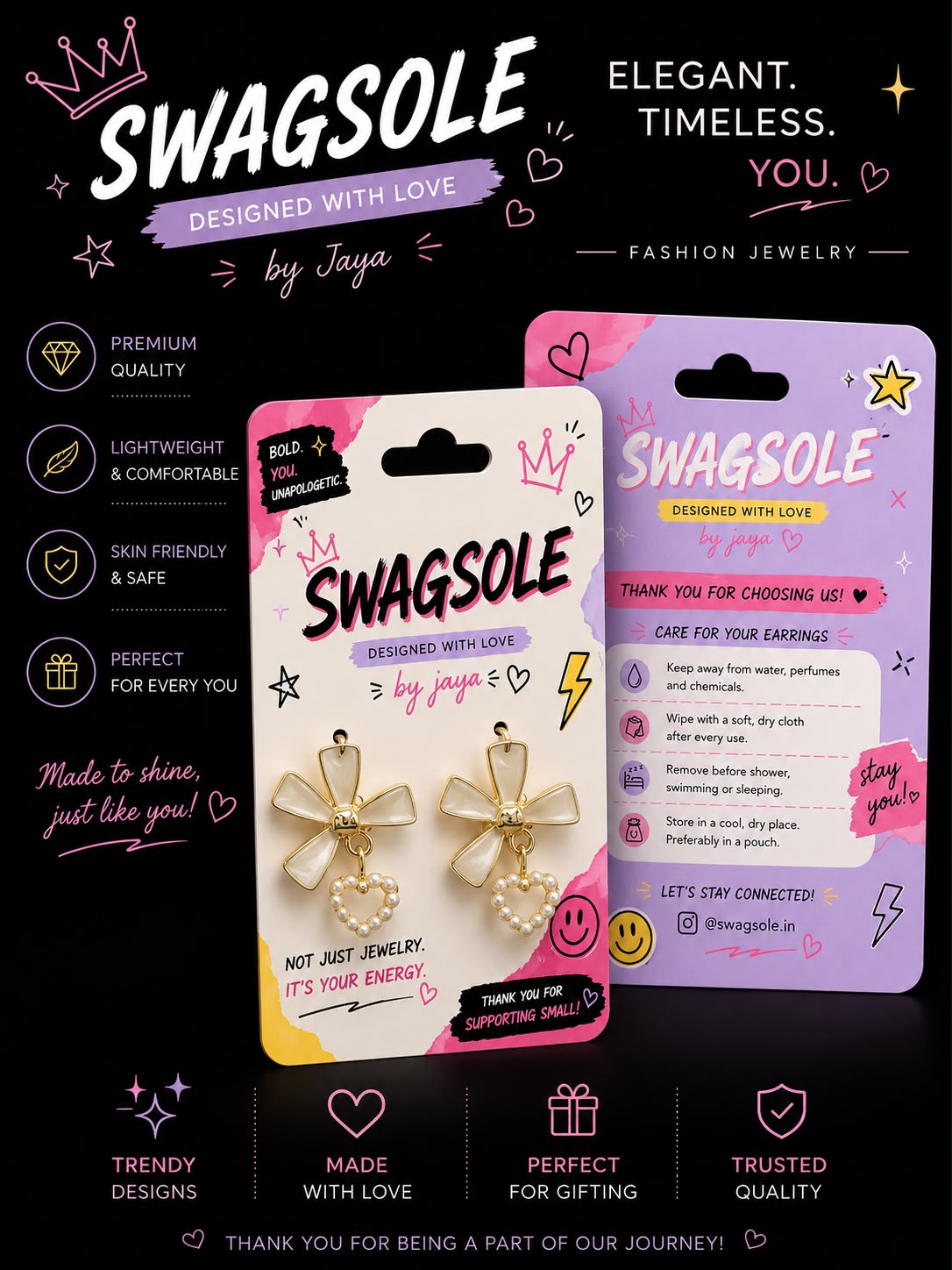 Pearl Heart Gold Flower Dangle Earrings - Swagsole Premium Lightweight Fashion Jewelry