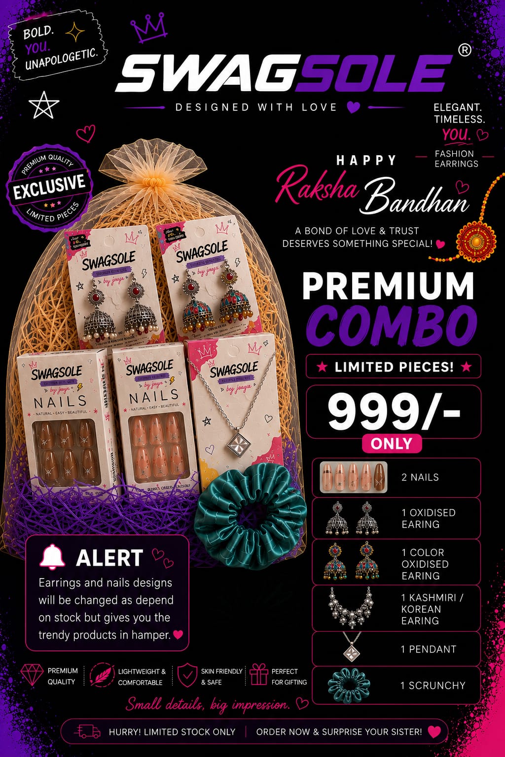 SwagSole Luxury Raksha Bandhan Premium Jewelry & Nails Gift Hamper - Limited Edition
