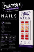 Retro Red Leaf & Yellow Floral Press-On Nails - Swagsole 24 Pcs Bold Contrast Fake Nails