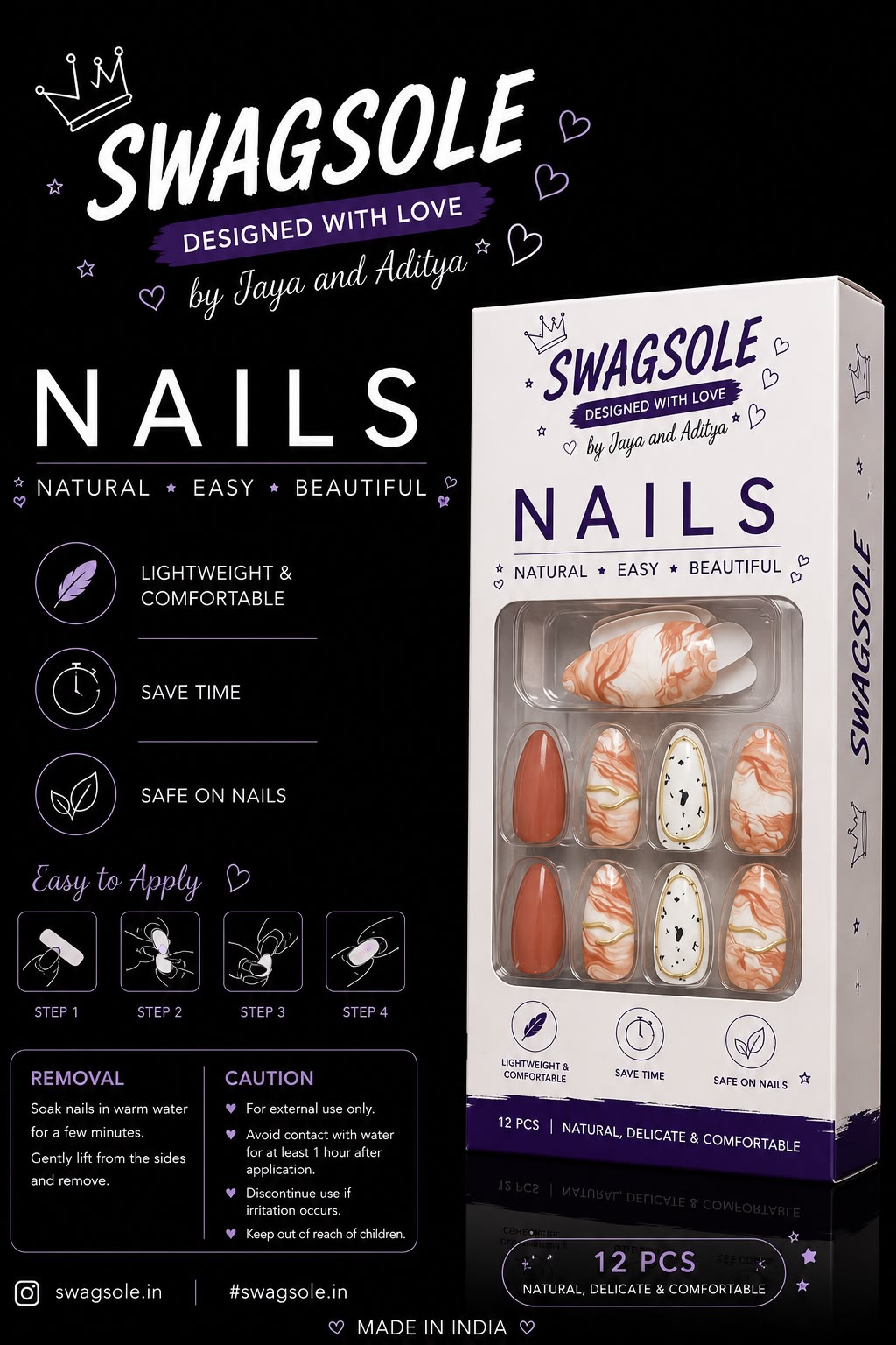 Terracotta Quartz & Dalmatian Speckle Press-On Nails - Swagsole 12 Pcs Luxury Abstract Nails