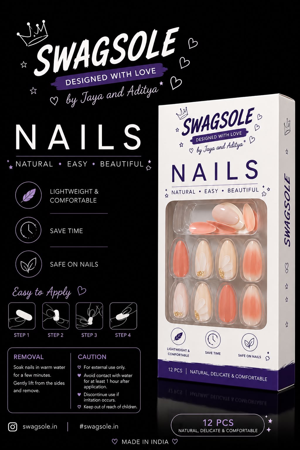 White Lily & Orange Gradient Press-On Nails - Swagsole 12 Pcs Premium Glossy Fake Nails
